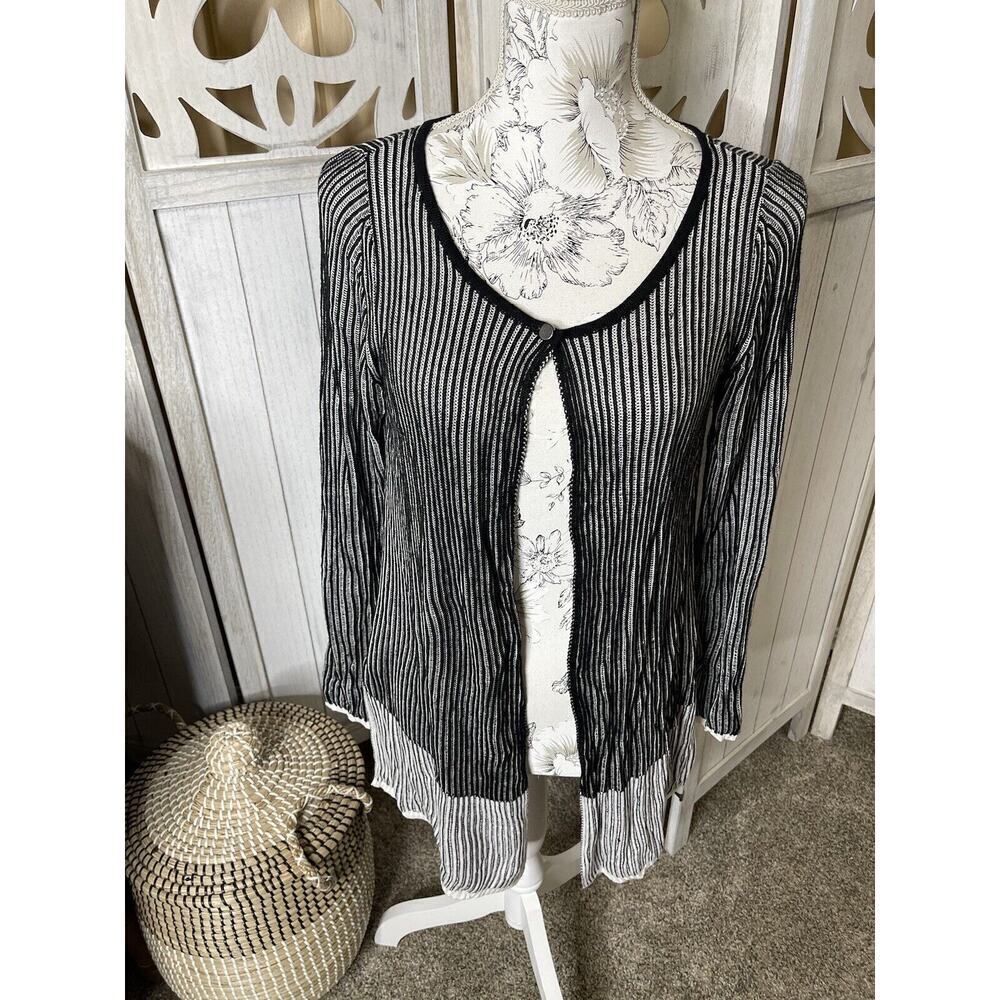 Cyrus Sweater Women Medium Black White Long Open Cardigan Top